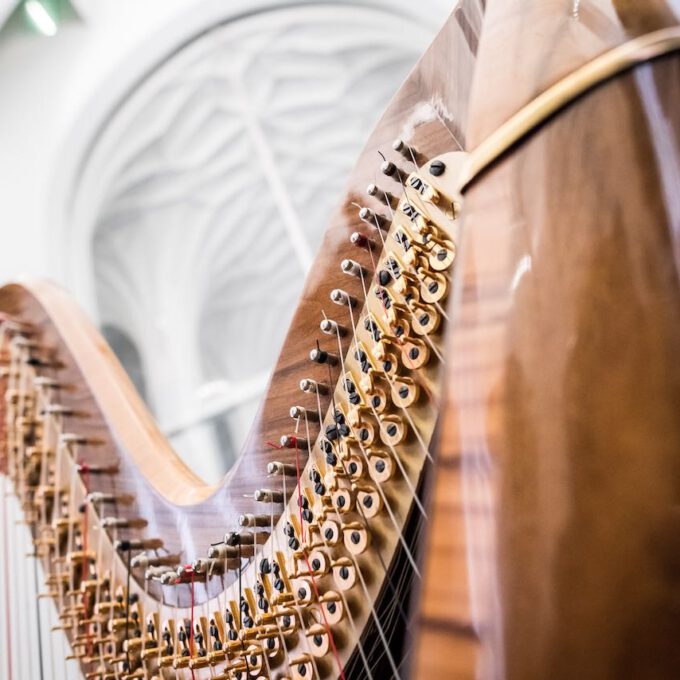 Konzertharfe während einer Vesper in der Leipziger Universitätskirche St. Pauli