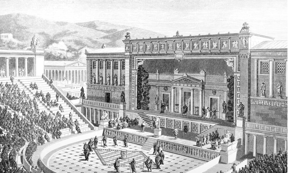 Victorian engraving of the Theatre of Dionysos at Athens