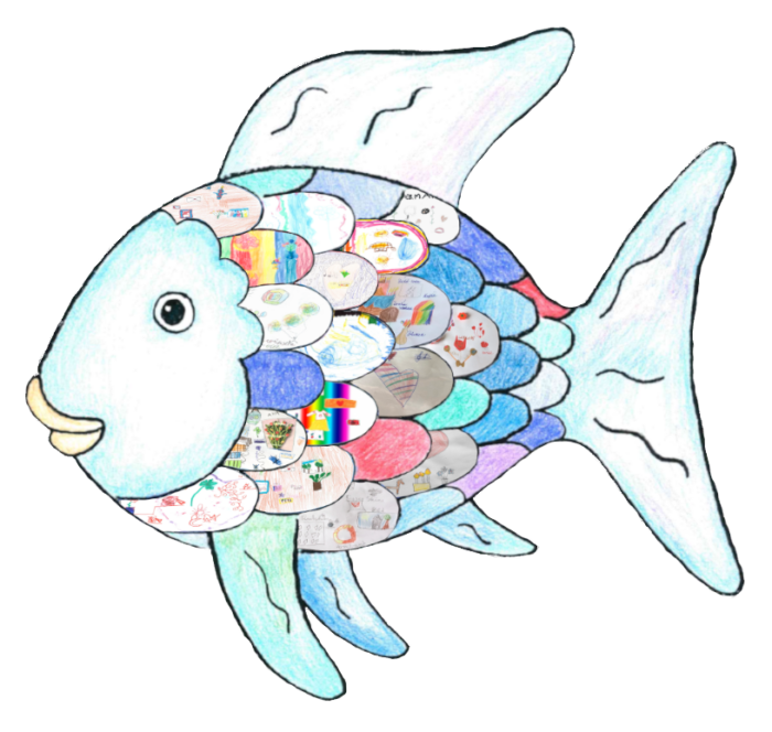 Regenbogenfisch mit von Chormitgliedern gestalteten Schuppen