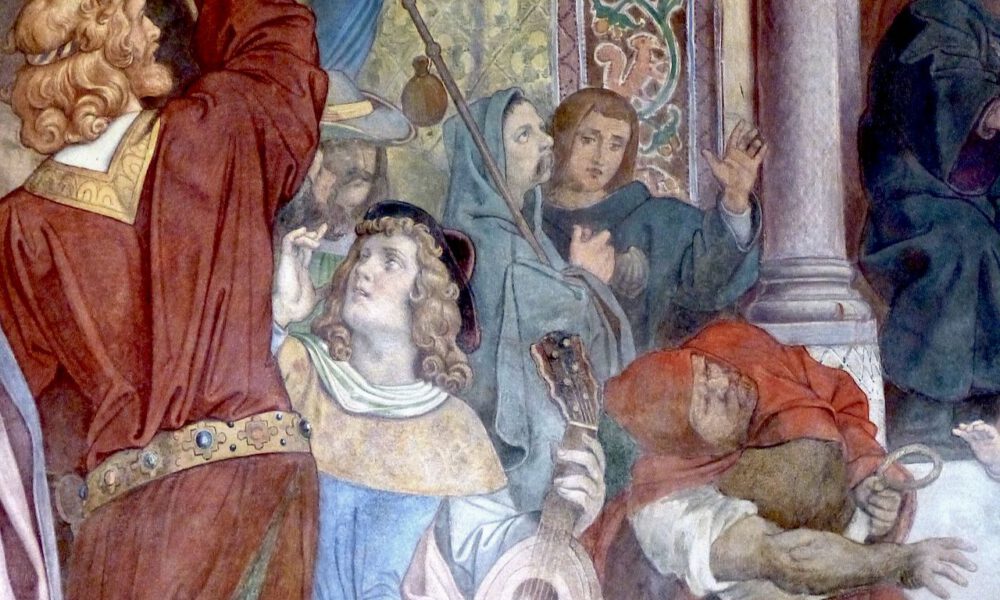 Darstellung des Sängerwettstreits im Sängersaal auf der Wartburg
