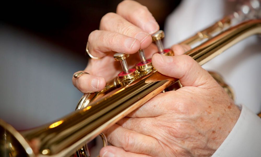 Ein Musiker spielt Schalmei